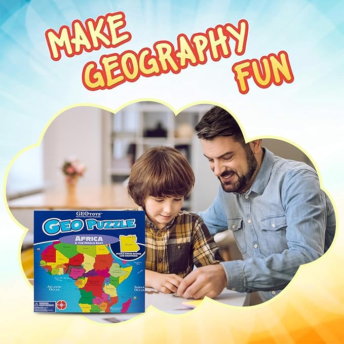 Geotoys GeoPuzzle, Africa and Middle East Shaped Jigsaw Puzzle, 65 Pc Geography Puzzle, Map Puzzle - Jigsaw Puzzles for Kids Ages 6-9 Years Old