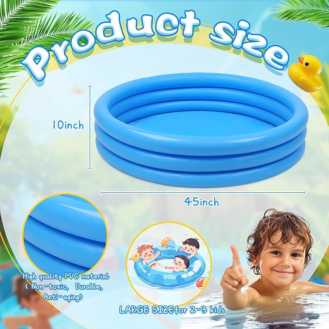 Jerify 3 Pack Kiddie Pool for Toddler Kids 45 x 10 Inch Inflatable Portable Round Paddling Pool 3 Rings Blow up Rings Round Baby Padding Ball Pond for Indoor Outdoor Water Game Play (Light Blue)
