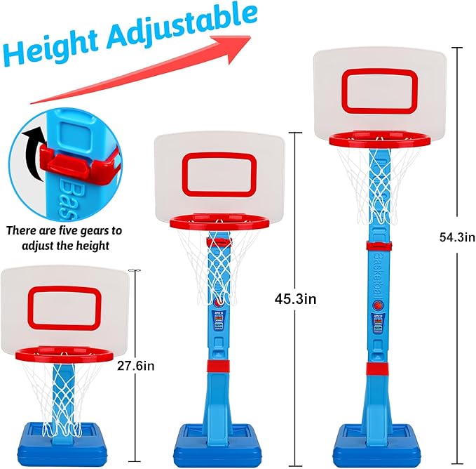 Toddler Basketball Hoop Indoor Mini Adjustable Basketball Goal with Ball Pump for Boys Girls Outdoor Toys for Backyard Game Outside Basketball Toy for Kids Age 2-4 3-5 6 7 4-8 Easter Birthday Gifts