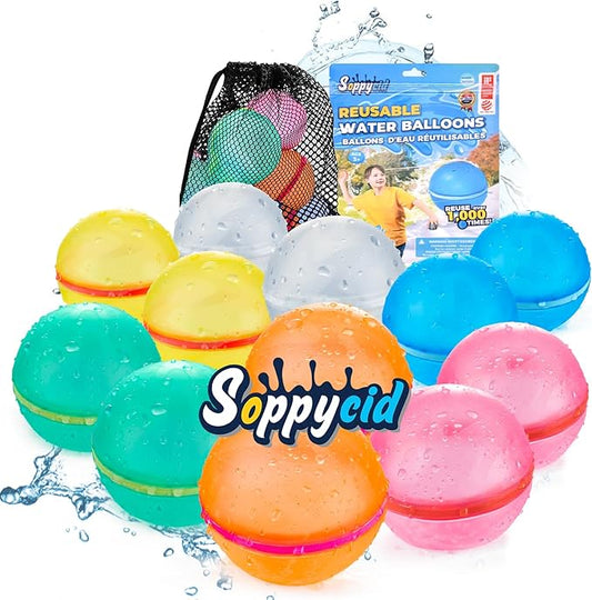Reusable Water Balloons with Mesh Bag, Latex-Free Silicone Quick Self-Sealing Water Splash Bomb for Kids Adults Water Game, Bath Toy, Pool Toy, Summer Party Supplies (12PCS)