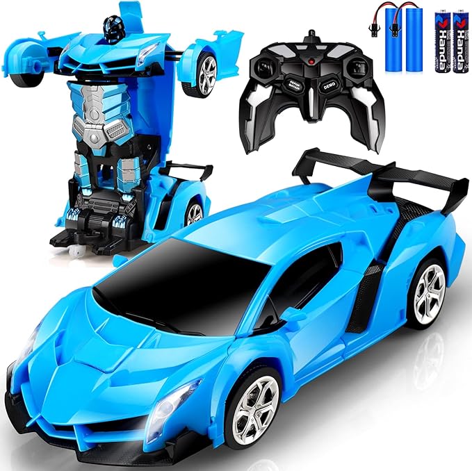 Remote Control Car Toys - Transforming RC Cars for Kids & Boys Toys - One Button Transformation and 360 Degree Rotating Drifting - Gifts for Boys and Girls (Blue)