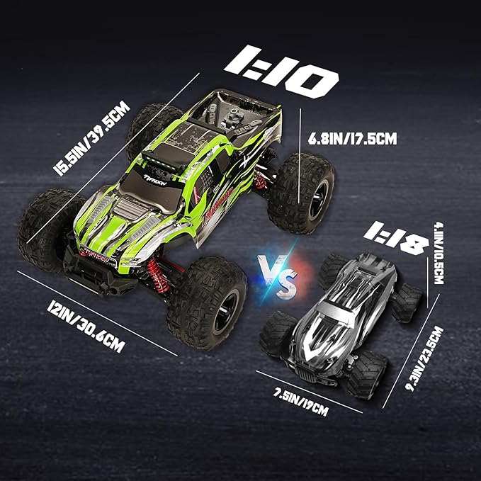 1:10 Off-Road All Terrain Remote Control Car, RC Truck, 43 Km/H High Speed 4WD Electric RC Cars with 2.4 GHz Remote Control and 2 Lipo Batteries for Kids Adults Boys Gifts