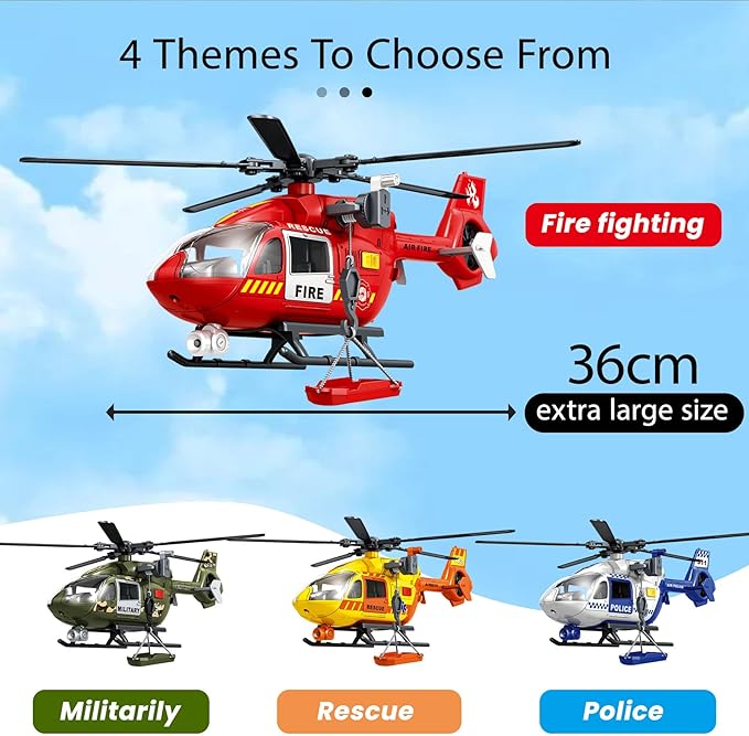 Wenbeier Fire Rescue Helicopter Toys for Boys with Hanging Basket Toy Airplane with Lights and Sound Firefighting Vehicles Toys for Kids Aged 3 4 5 6 7