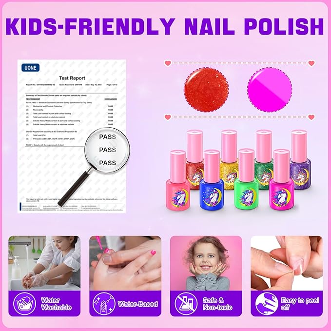 Kids Nail Polish Set for Girls, Non-Toxic Quick Dry Nail Art Salon Kit with Nail Dryer and Peelable Nail Polish,Ideal Gift Toys for Girls Age 3-12