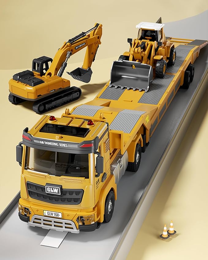Junbinwon&NP Engineering Construction Truck Toy Vehicle Semi Truck, Excavator, Bulldozer, Alloy Engineering Construction Vehicles Truck Toys w/Lights & Sounds, Model Cars Kids Toys for Boys and Girl