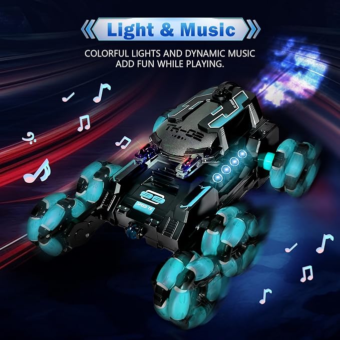 Gesture Sensing Remote Control Car Toys - Drift Hand Controlled RC Stunt Car for Kids, Birthday Gifts for Boys, with Spray Lights Music Double Sided Flip 360° Rotate Off-Road Cars