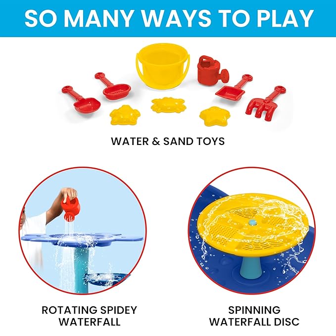Spidey and His Amazing Friends Water Table by Delta Children| 3-Tier Water Play Table with 9-Piece Toy Set | Water Sensory Table + Summer Beach Toys for Outside Backyard for Toddlers Ages 2+, Blue