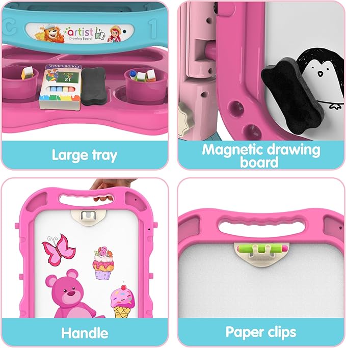 Amagoing Easel for Kids, Adjustable Standing Art Easel for Toddler, Double Chalk Drawing Board with Painting Accessories, Birthday Christmas Gift for Little Boys and Girls 3-5 Years Old