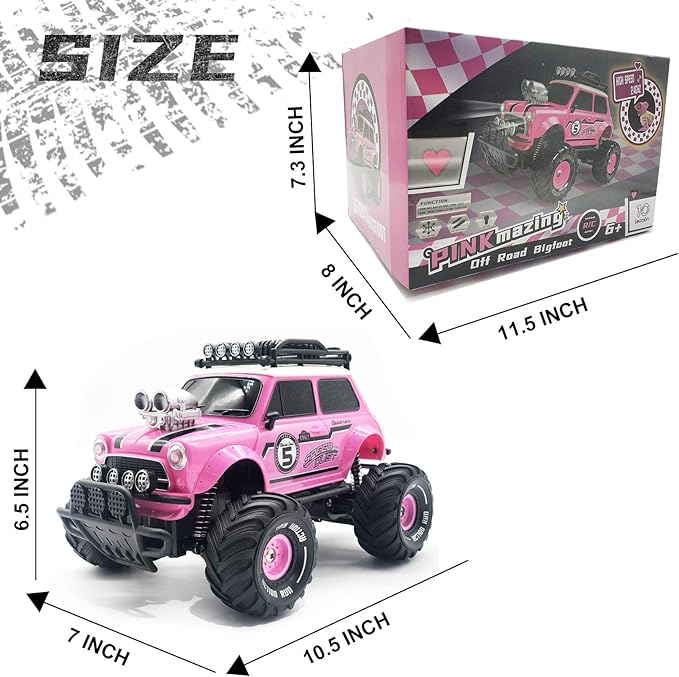 10Leccion Remote Control Car, Pink RC Truck With Two Rechargeable Batteries, Toys for 3-8 Year Old Girls, Birthday Ideas