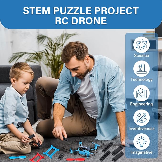 3 in 1 STEM Building Remote Controller Drone for Kids Ages 8-12, RC Mini Drone for Beginners, Science Kit - 3 Different Designs, 3D Flips, Drone Kit Toys for Teens Boys Girls