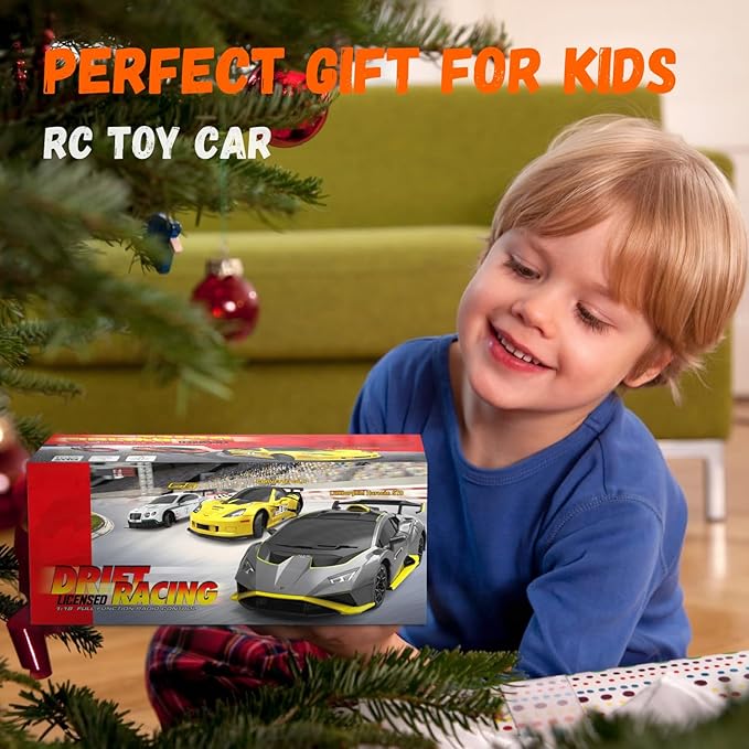Lamborghini Remote Control Car for Boys 4-7, 1:18 Scale Official Licensed Lamborghini Toy Car, 2.4Ghz RC Drift Car Toys for Adults Boys 8-12 Kids Birthday Gift Ideas, Drift Race Cars (Grey)