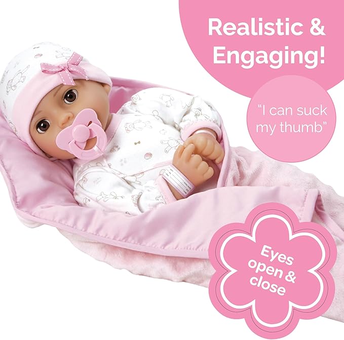 Adora 16 Inch Girl Baby Doll with Accessories Matching 9-Piece Set Including a Pacifier, Hospital, Bracelet, Diaper, and More Gift for Toddlers Ages 3+ Adoption Babies Collection - Cherish