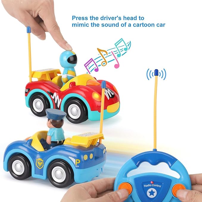 Liberty Imports My First Cartoon RC Remote Control Cars for Toddlers Ages 1-3, Radio Control Toy for Baby, Kids 18 Months+ (2 Pack)