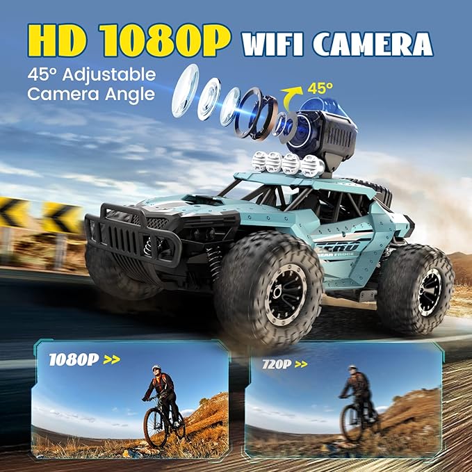 DEERC RC Cars DE36W Remote Control Car with 1080P HD FPV Camera, 1/16 Off-Road High Speed Monster Trucks for Kids Adults 60 Min Play