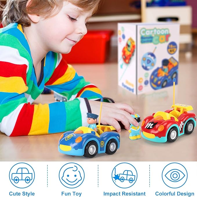 Liberty Imports My First Cartoon RC Remote Control Cars for Toddlers Ages 1-3, Radio Control Toy for Baby, Kids 18 Months+ (2 Pack)