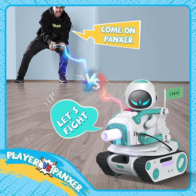 Panxer - RC Battle Tank Compatible with Eilik Robots Blue/Pink/DQ/Sliver, Crawler Car Toys with LED Lights and 2.4Ghz Remote Control, Single and Multi-Player Party Play Mode, Excluding Eilik Robot.