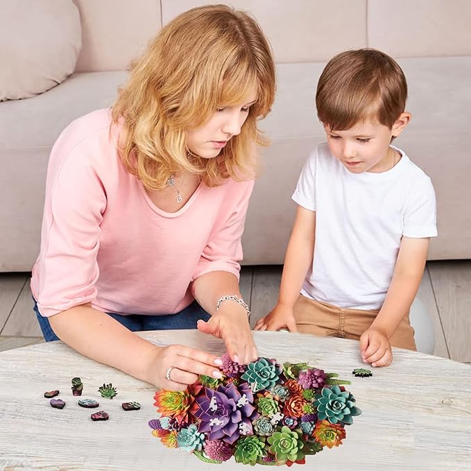 Succulent Waterfall Wooden Puzzles, 500 Pieces Jigsaw Puzzles 20.5'' x12.6'', Unique Design Liberty Wooden Puzzles for Adults and Kids, Family Game Gift Royal Size
