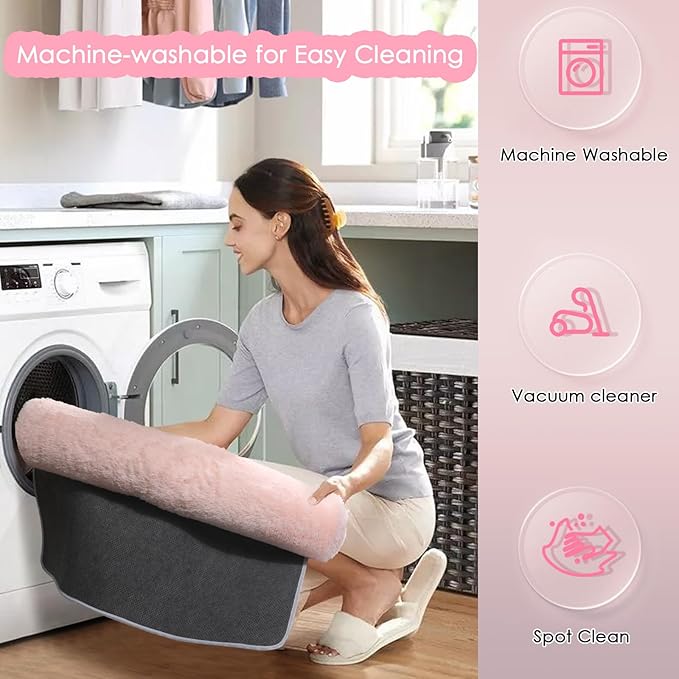 Pink Area Rugs for Bedroom Girls, 5x7 Machine Washable, Fluffy Fuzzy Shag Rug for Living Room, Kids Room, Kawaii Cute Baby Rug, Plush Indoor Floor Carpet for Teen, Nursery, Dorm, Home Decor Aesthetic