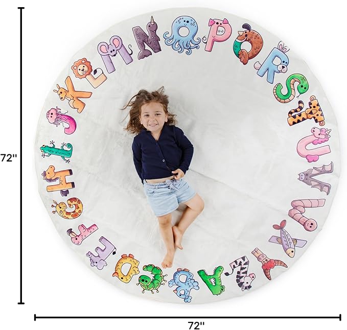 ABC Rug for Kids XL 72", Toddlers and Baby - Use in Nursery and Classroom to learn the alphabet - Nursery Rug, Alphabet Rug, Kids Rugs for Playroom, Rugs for Classroom, Play Rug (Circle Yellow)