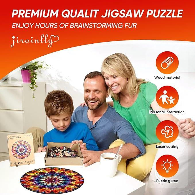 Wooden Jigsaw Puzzles - Crystal Mandala Wooden Puzzles for Adults 500 Pcs, 16.7'' Luxurious Shaped Wood Puzzle, Beautiful Package, Best Gift Toys for Adults and Kids, Family Game, Brain Games