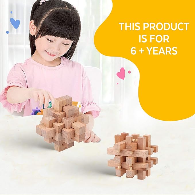 Sharp Brain Zone Wooden Brain Teaser Puzzles for Adults & Kids (Heart Cube Puzzle)