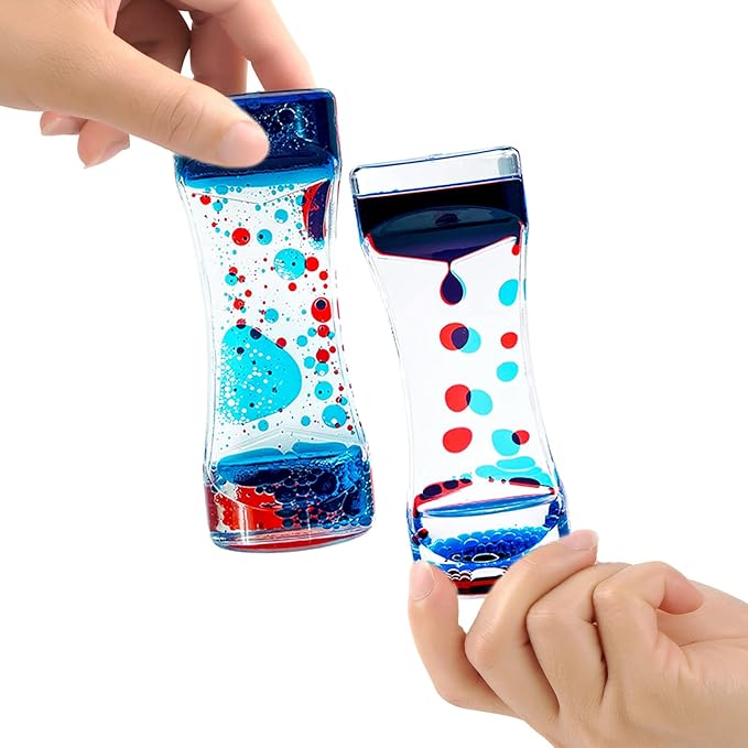 Sensory Toys for Relaxation: Motion Bubble Timer - Water Timer Fidget Toy for All Ages (Red & Blue, 1 Pack)