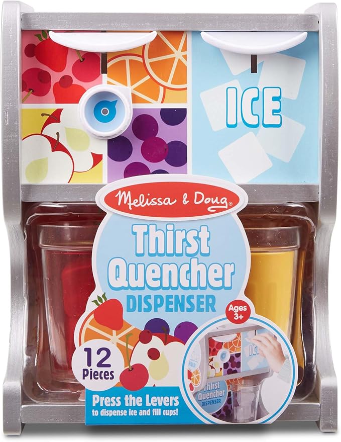 Melissa & Doug Thirst Quencher Wooden Drink Dispenser Pretend Play Set With Cups, Juice Inserts, Ice Cubes Pretend Play Soda Fountain, Food Sets For Kids Kitchen, For Kids Ages 3+ -