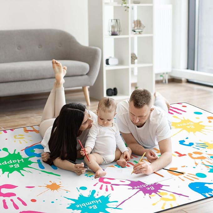 Colorful Handprints Kids Rug for Playroom,Non-Slip Rugs for Babies and Infants,Large Area Rugs for Classroom,Play Rug for Kids Bedrooms,Ultra Soft Carpet Play for Nursery Washable 78.7 X 118.1 inch