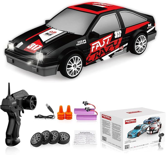 RC Drift Car Remote Control Car 2.4GHz 1:24 Scale 4WD 15KM/H High Speed Model Vehicle LED Lights Drifting Tire Racing Sport Toy for Adult Boys Girls Kids Gift 2Pcs Rechargeable Batterie