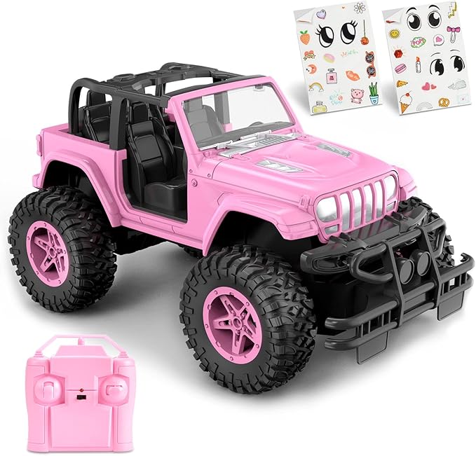 NQD RC Cars with DIY Sticker, 1:16 Scale Pink Remote Control Car for Girls, 80 Min Play 2.4Ghz Jeep RC Trucks, Little Girl Toys Birthday Xmas for 3 Years Old and Up