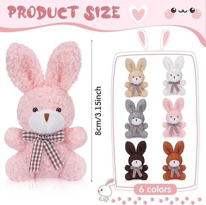 24 Pcs Mini Bunny Plush Bulk Rabbit Stuffed Animal Toy Gift Doll 3.15 Inch Keychain for Girls Boys Teens Adult Gift Box DIY for Baby Shower Wedding Birthday Decoration