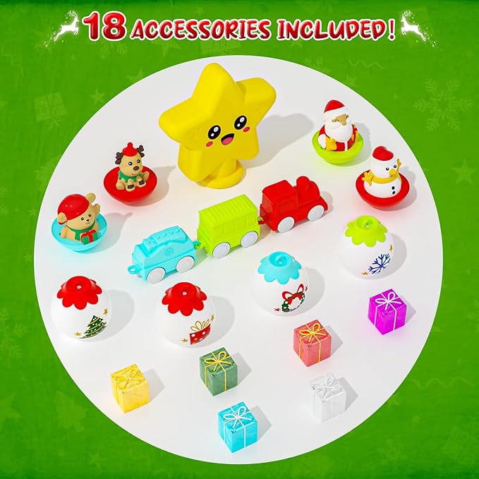 Montessori Inspired Christmas Activity Tree for Toddlers 1.5-3 Years - Sensory Toy with Roly Poly & DIY Train Track, Kids Interactive Holiday Tree Toy Set, Educational for Boys and Girls