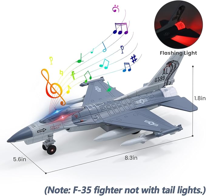 Double Metal Fighter Army Toy Airplane Model with Sound & Light, Pull Back Alloy Plane Military Toy Diecast Jet Toy, Birthday Gift for Toddler Boys and Girls