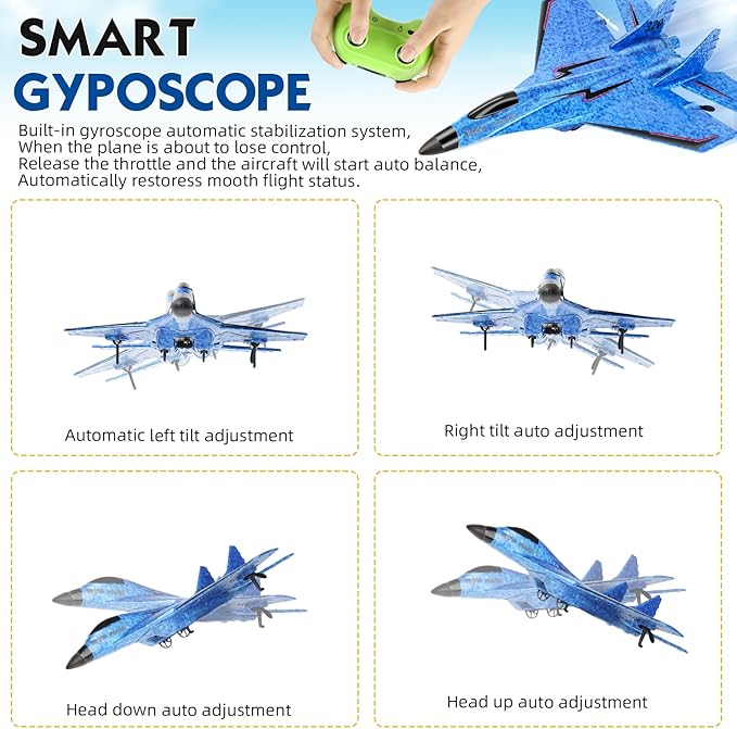RC Plane, Remote Control Wireless Airplane Toy - RC Plane Remote Control 2CH 2.4Ghz RC Plane with Lights, Remote Control Airplanes Foam RC Fighter Airlane Jet for Adults Kids