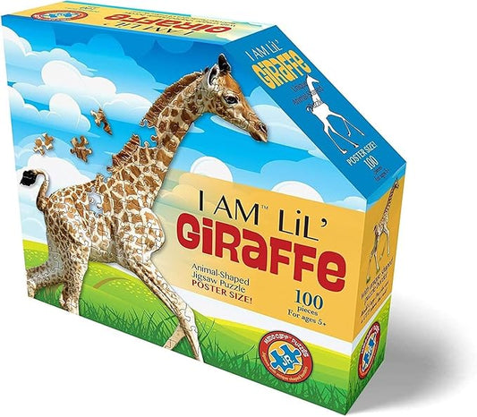 Madd Capp Lil' Giraffe 100 Piece Jigsaw Puzzle for Ages 5+ - 4002 - Unique Animal-Shaped Border, Poster Size When Completed, Oversized Puzzle Pieces for Easy Handling, Includes Educational Fun Facts