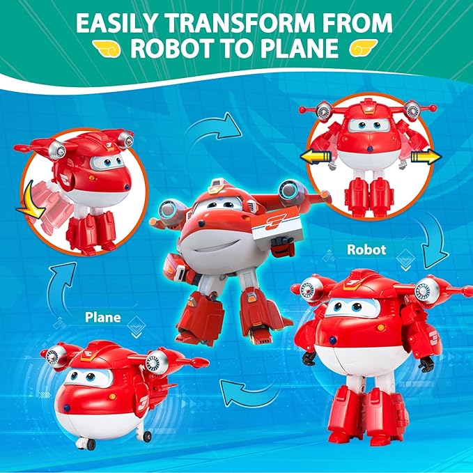 Super Wings Transformable Toys, 5 in Jett and Tino Dinosaur Airplane Transforming Figures Toys Set, 2 in 1 Mode Rescue Bots Toys for 3-5 Year Old Boys Girls, Plane Toys for Toddlers Kids Age 3 4 5 6