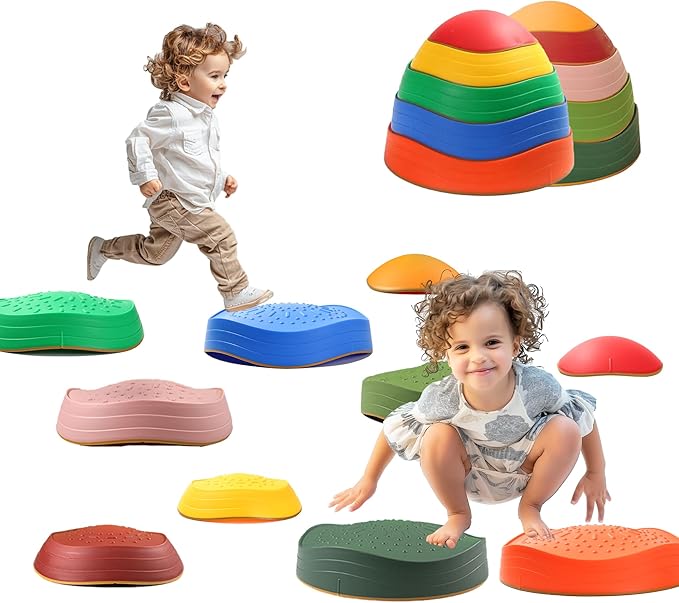 makarci stepping stones for kids, 10pcs preschool toys promoting balance coordination skills indoor or outdoor play obstacle courses also autism sensory products for toddlers