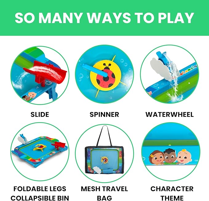 Delta Children CoComelon Water Activity Table - Collapsible & Portable - Ideal for Travel - Outdoor Kids Water Sensory Table, Blue
