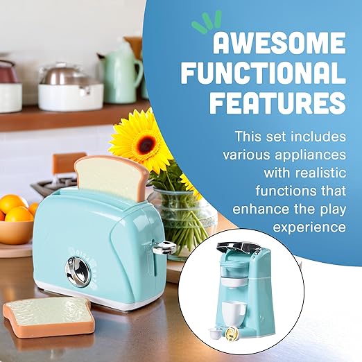Constructive Playthings My Kitchen Series, Kids Play Toaster, Toy Coffee Machine for Imaginative Play, Learning Toy for Children Ages 3+