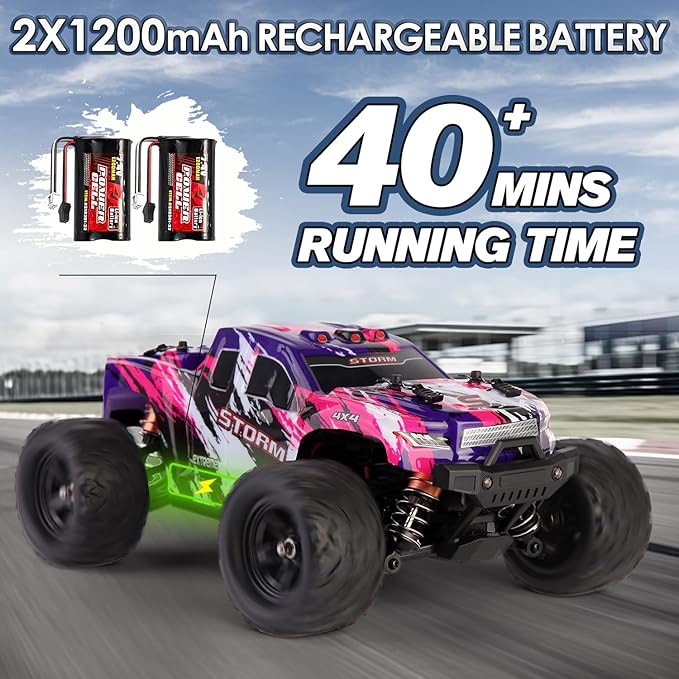 1:18 Scale RC Cars for Adults and Boys, 40KM/H Fast RC Cars 2.4Ghz Remote Control Car, 4X4 Off-Road Waterproof Monster RC Truck, Remote Control Truck with 2 Rechargeable Batteries and 2 Shells