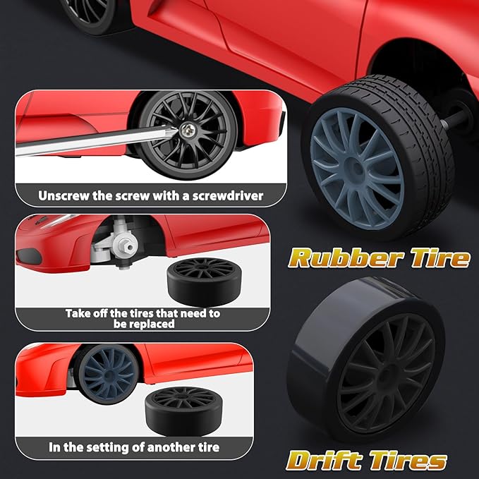 Remote Control Car RC Drift Car 2.4GHz 1:24 Scale 4WD 15KM/H High Speed Model Vehicle with LED Lights Drifting Tire Racing Sport Toy Car for Adults Boys Girls Kids Gift 2Pcs Rechargeable Batteries