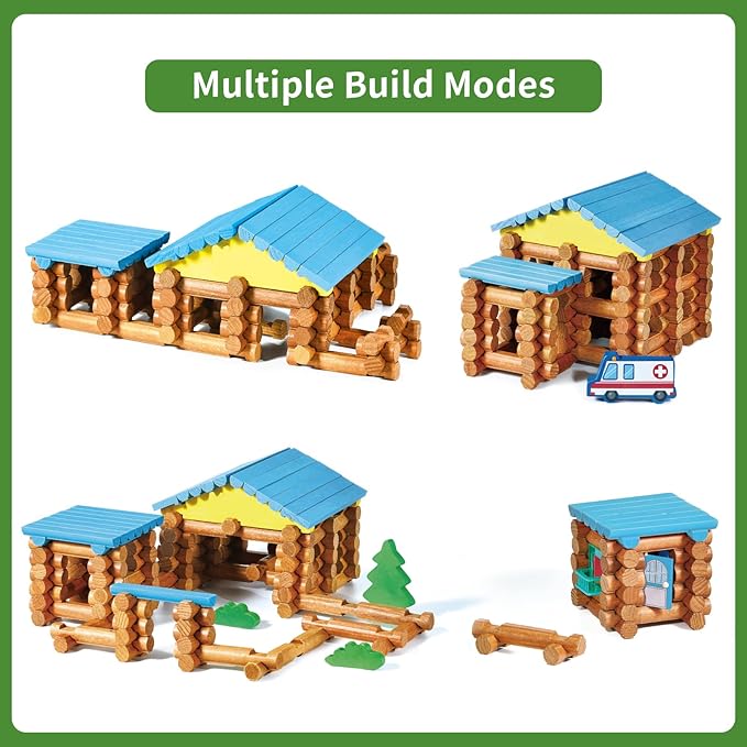 Wondertoys 239 Pieces Real Wood Logs Set Ages 3+, Classic Building Log Gift Set for Boys/Girls– Creative Construction Engineering - Top Blocks Game Kit - Preschool Education Toy