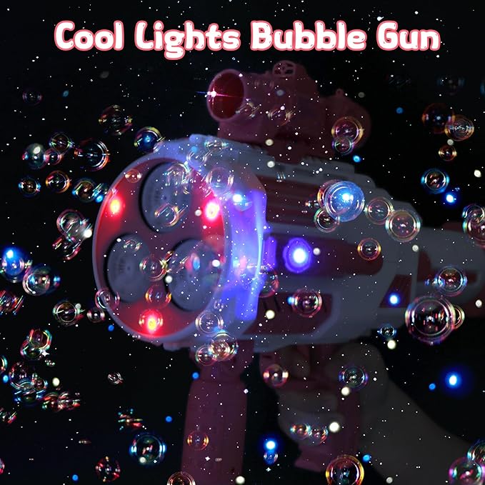 Bubble Gun, Upgrade Gatling Bubble Machine Gun Portable Bubble Maker with Backpack, Anti-Leakage Bubble Blower Gun Gifts for Boys Girls Age 3 4 5 6 7 8 9 10 11 12 Years Old (Pink)