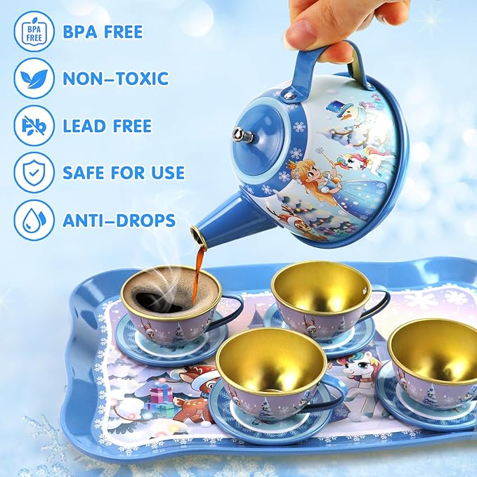 Motiloo Tea Party Set for Little Girls, 58Pcs Princess Tea Set Play Kitchen Toy with Dessert, Doughnut, Carrying Case for Birthday Kids Girls Age 3 4 5 6 7 8 Year Olds