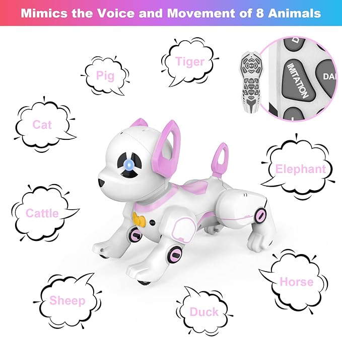 Remote Control Robot Dog Toy, RC Dog Programmable Smart Interactive Robotic Pets, RC Stunt Robot Toys Dog Imitates Animals Follow Functions for Boys Girls Toy RC Car Robot Dog Pink