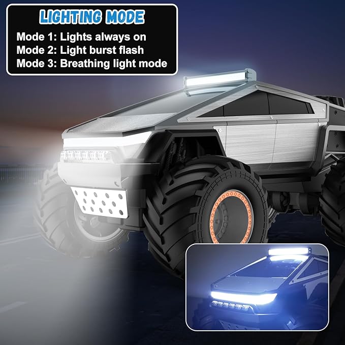Remote Control Pickup Truck Toy Car, 1:12 Scale Monster Truck Toys with Alloy Shell Lights and Sounds, 4WD All Terrain Off-Road RC Car Boy Kids Toys for Ages 6+, Christmas Birthday Gift