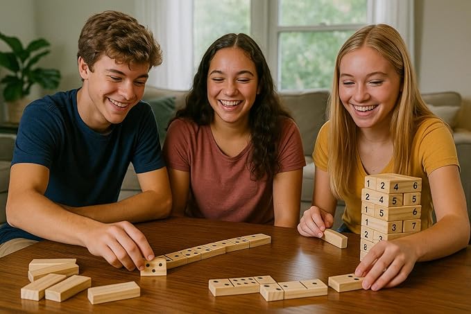 Outdoor Game Set Including 45 Giant Tumbling Blocks, 28 Giant Dominoes, and 6 Giant Dice, Giant Outdoor Games for Family Fun, Set of 3, Classic Block Giant Outdoor Game for Adults