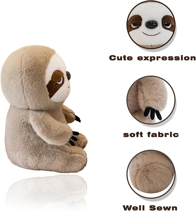 Sloth Stuffed Large Size Plush Animal 12.59 inches, Cute 3 Toe Sloth Plush Toy, Soft Sloth Stuffed Aniamls Doll Pillow Brown Toys Hugging Gifts for Girls Boys
