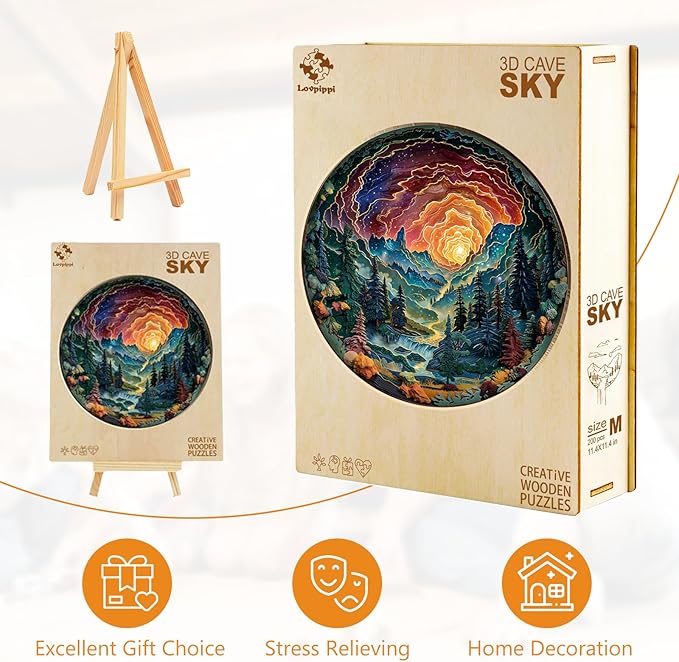 Wooden Puzzles for Adults, Wooden Jigsaw Puzzles for Adults Kids, 3D Cave Sky Unique Shaped Wood Puzzles Adult, Creative Birthday Gifts for Friends Family Game (11.4 * 11.4in 200pcs)