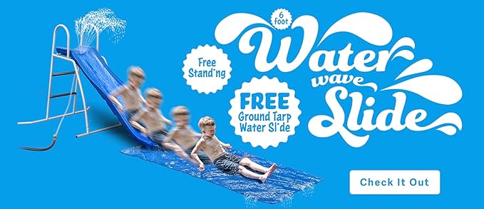 6' Water Wave Slide for Backyard Fun. Free Standing with Built in Adj. Water Sprinkler and Sliding Tarp. 67" L x 46" W x 46" H, by XDP Recreation